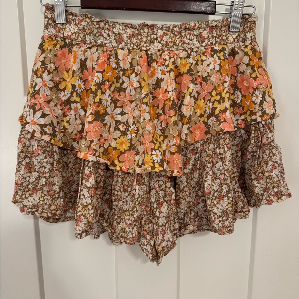 American Eagle Outfitters Orange and Yellow Skort with Flowy Ruffle Hem